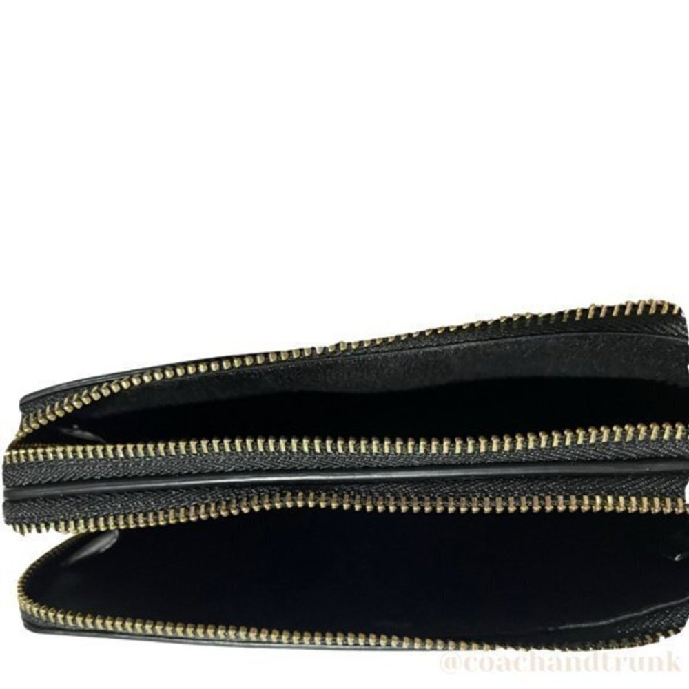 NWT COACH DOUBLE Corner Zip Wristlet In Signature "C" Dark Brown Gold Accents - Picture 10 of 14